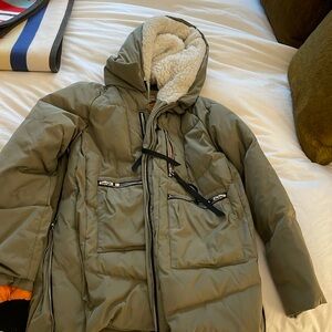 Layered green puffer coat